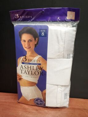 Vintage Ashley Taylor Intimates 3 Pair 100% Cotton Briefs Size 8